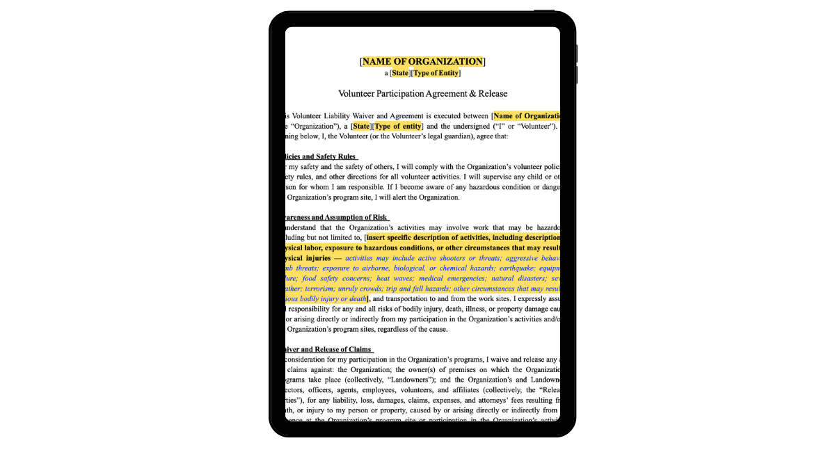 Volunteer Participation Agreement & Release